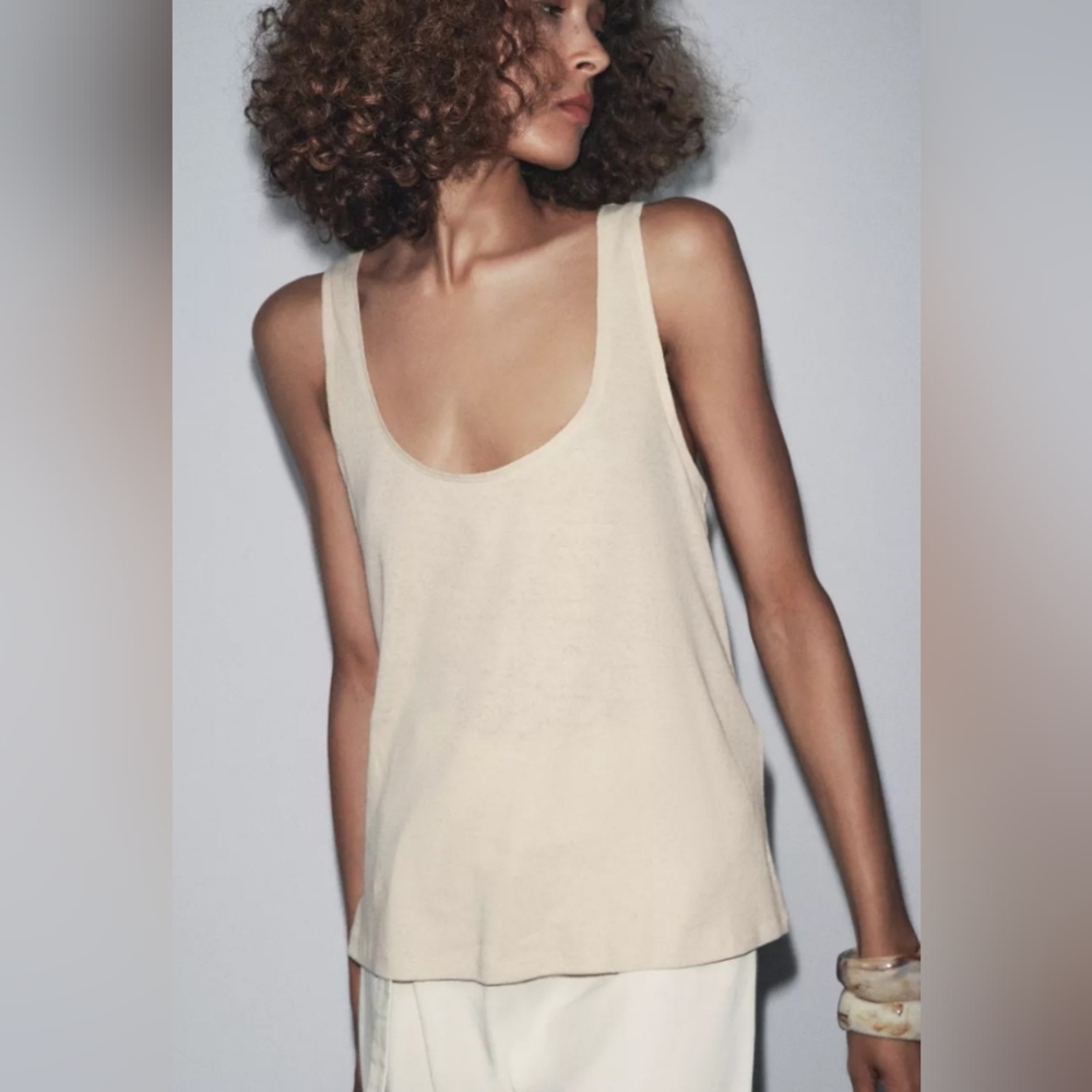 Zara Linen Blend Scoop Neck Tank | Coastal Minimal | NWT